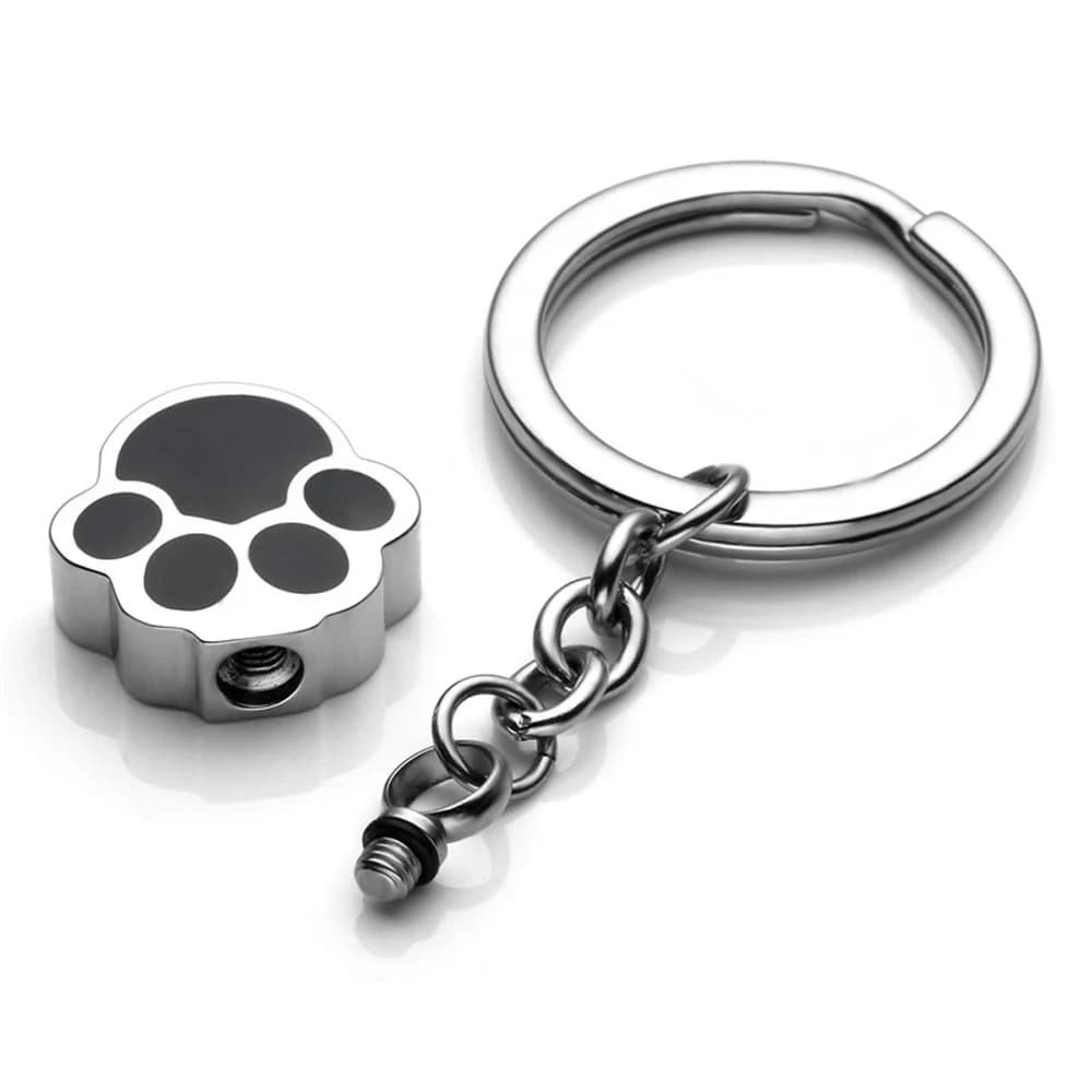 Porte-clés commémoratif d'urne imprimée patte d'animal de compagnie, vente en gros, porte-clés en acier inoxydable, souvenir commémoratif, bijoux pour cendres
