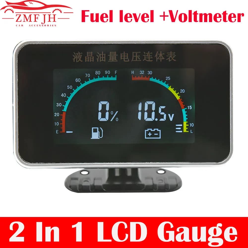 Jauge d'alarme numérique 2 en 1 pour voiture, avec écran LCD, voltmètre, Volt, capteur de niveau de carburant pour moto, 12/24V