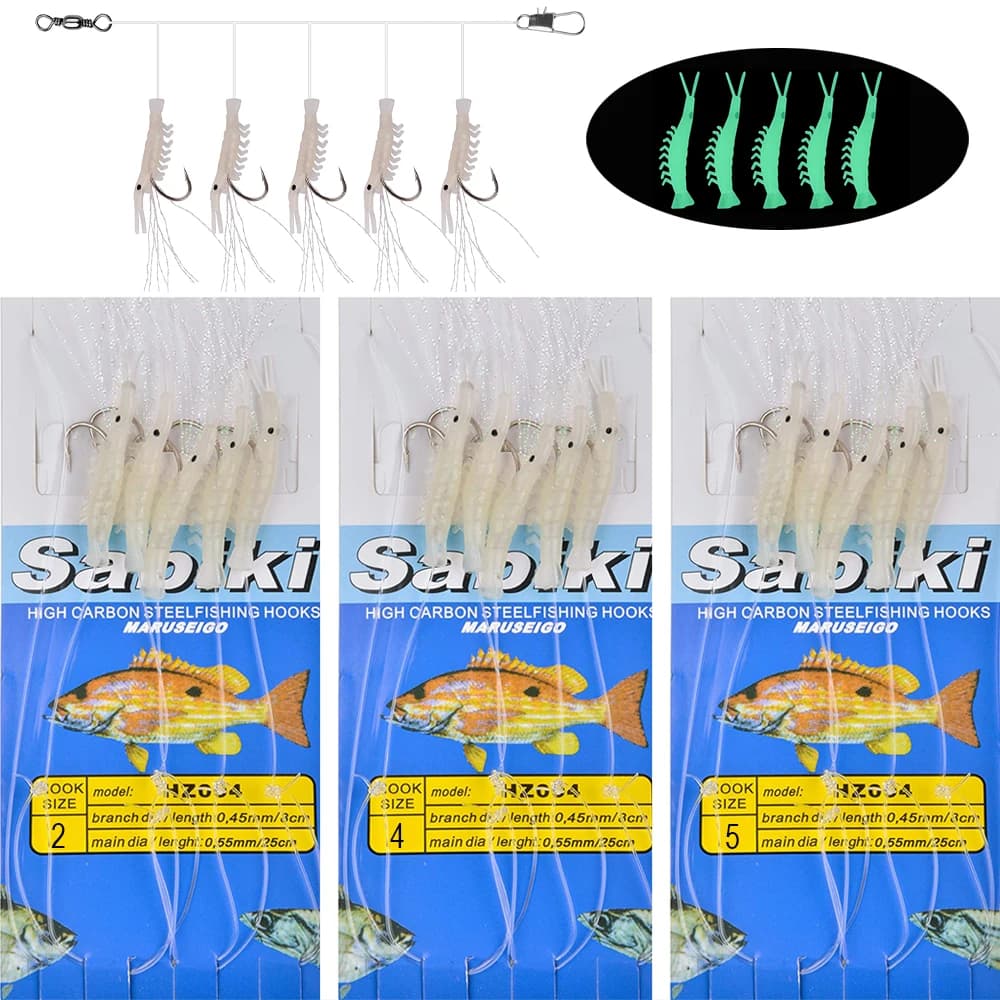 Leurre de pêche Shoous ShriAJlure Rig, Flash Glow String Hook, Bass Truite Lure, Saltwater Freshwater Bait Rig Tackle, 30Bags, 15Bags