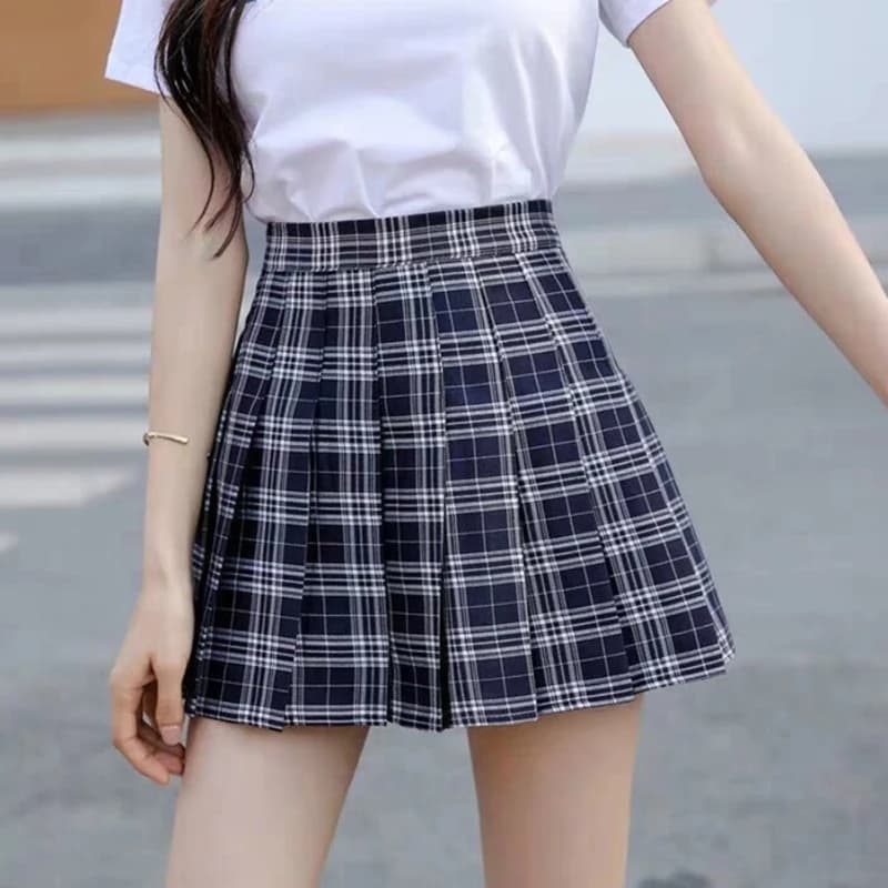 Zoki – Mini jupe plissée à carreaux pour femmes, taille haute, mode décontractée, uniformes JK japonais, ligne A, Harajuku, danse, été