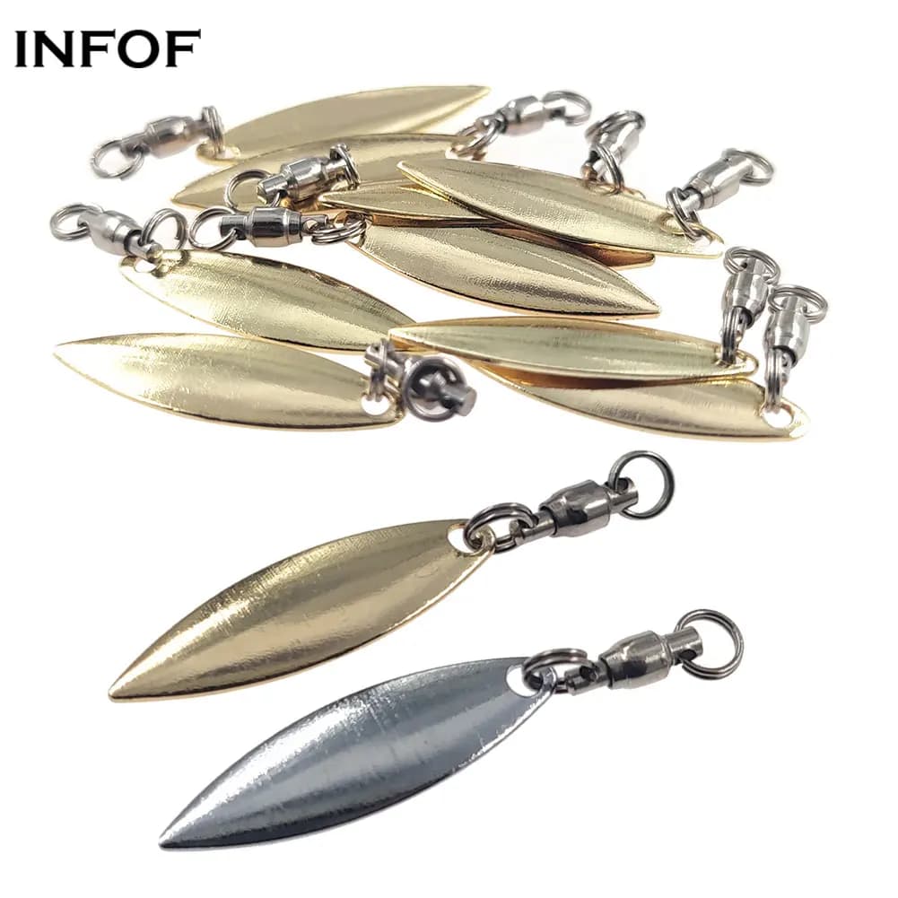 20 lames de spinner Willowleaf + émerillons à roulement à billes avec anneaux fendus, accessoires pour leurres de pêche à la traîne, spinnerbaits