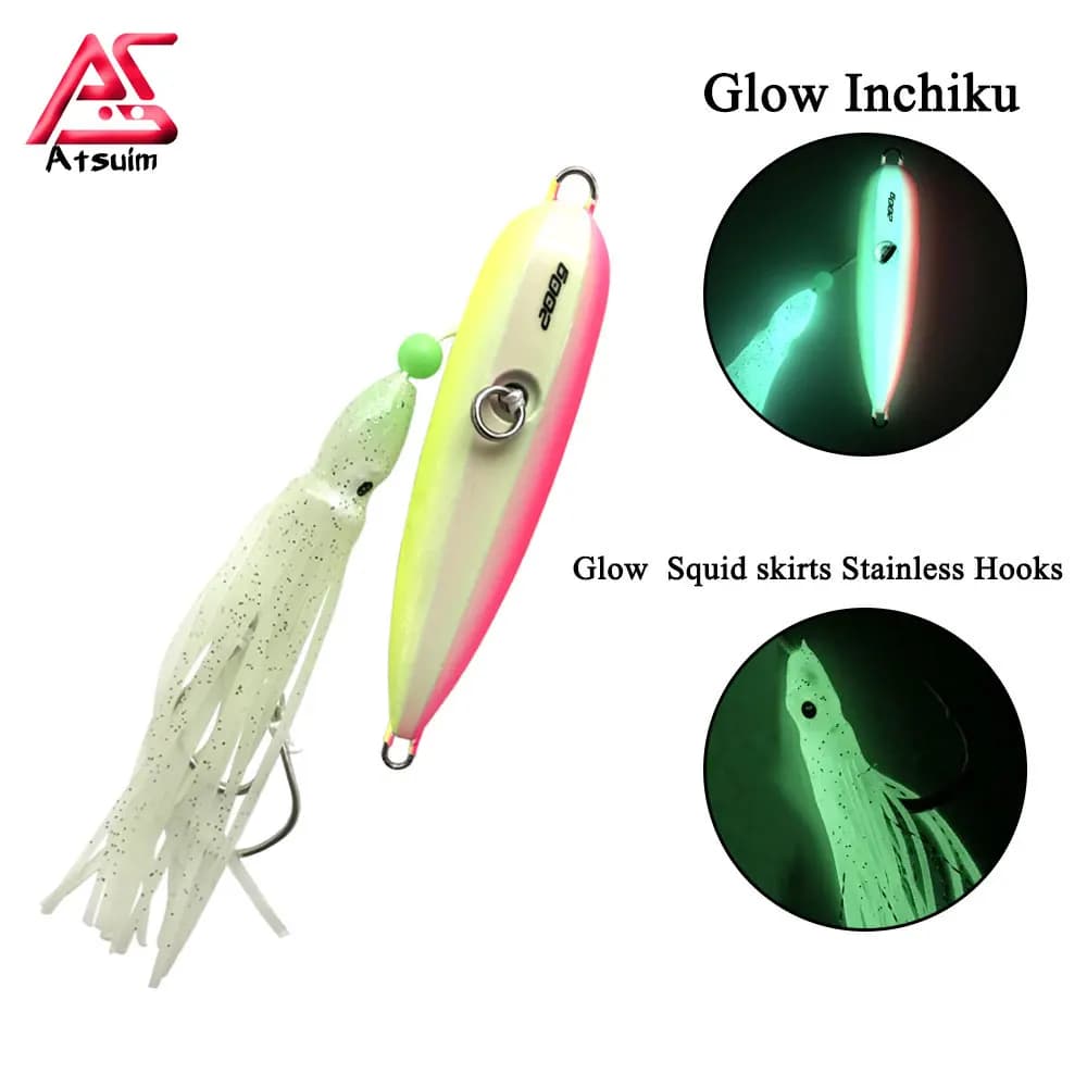 AS Inchiku – leurre lumineux à fond de gabarit lent, jupe en métal et poulpe, appât de calmar, crochet d'assistance, 100g, 120g, 150g, 200g, 250g