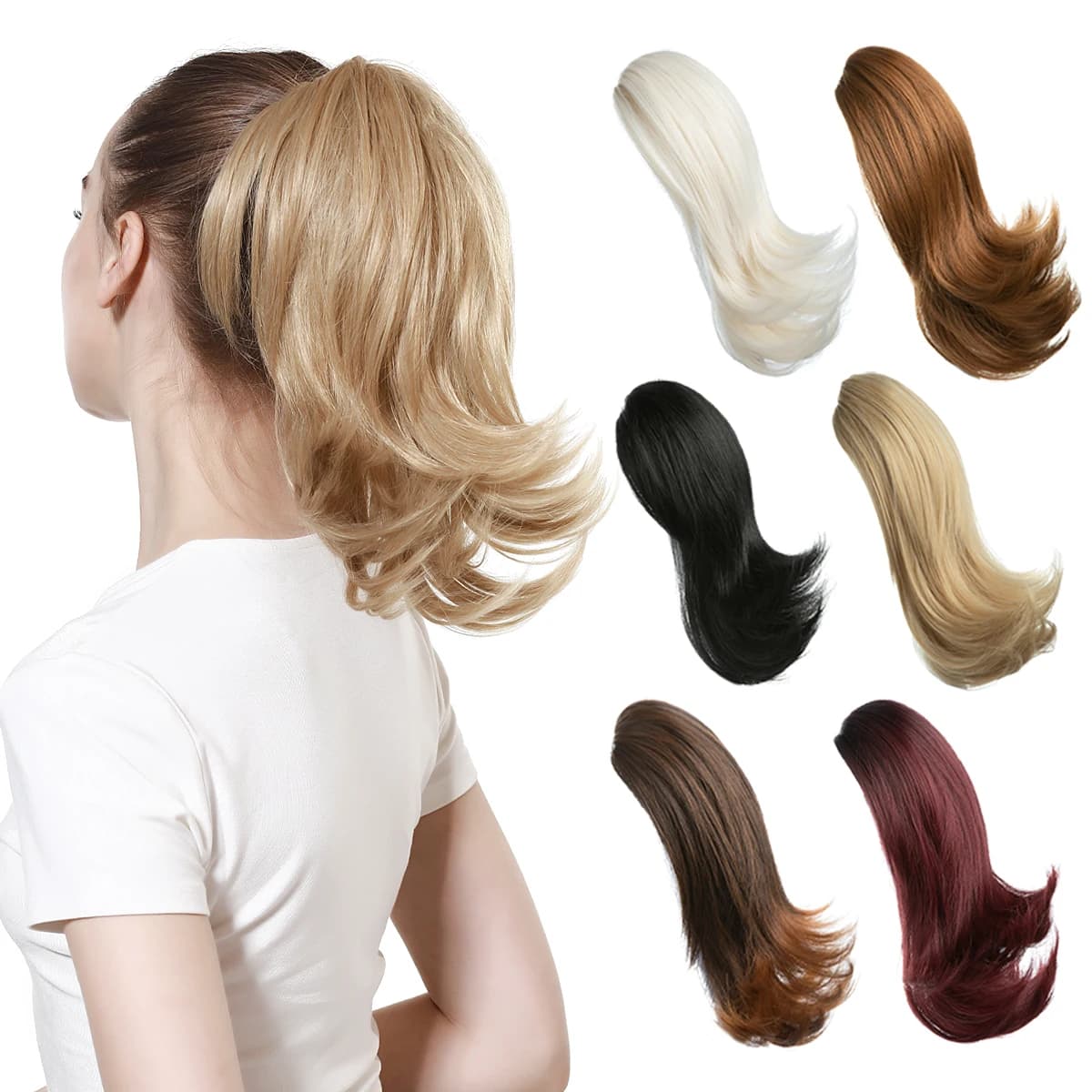 Postiche synthétique à pince pour femme, extension de cheveux queue de cheval, faux cheveux ondulés, queue de cheval blonde, prêle lisse, haute qualité