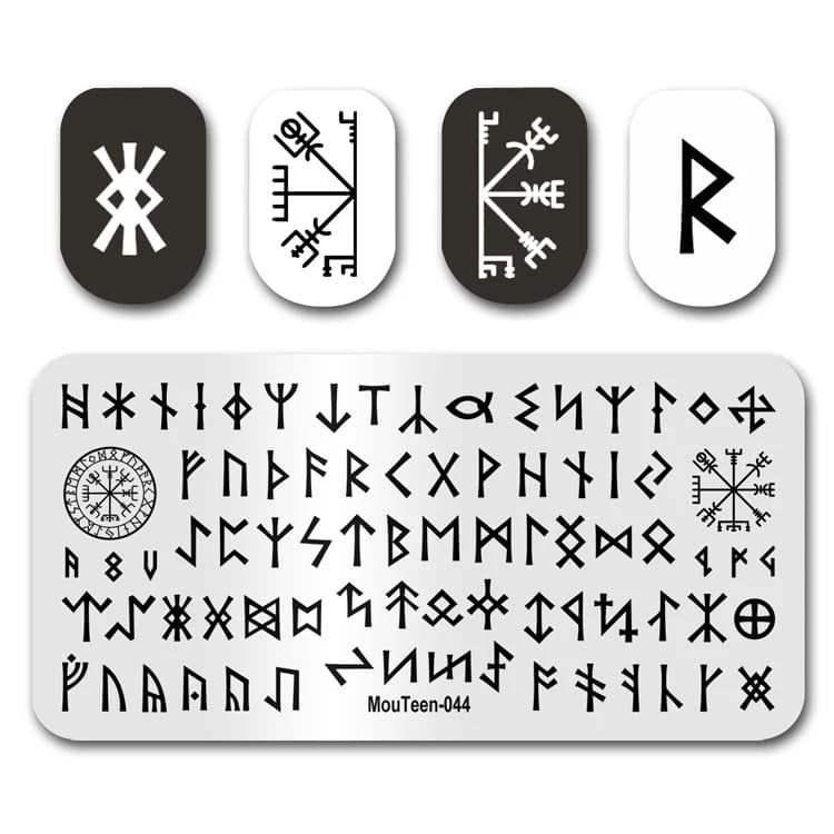 Tampon à ongles d'art MouTeen044 lettres Viking de Divination plaques d'estampage d'ongle ensemble de manucure pour tampon d'art d'ongle