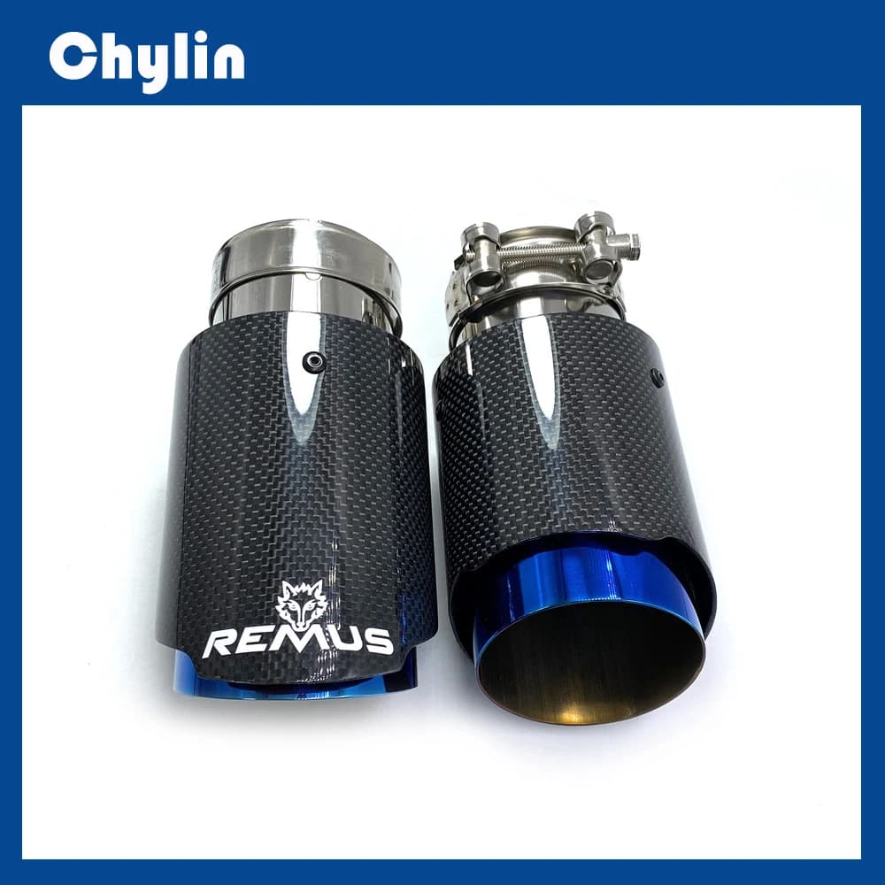 Silencieux en carbone simple brillant pour BMW Benz Audi Porsche, tuyau bleu à pointe unique, CX-4 E71 E46 E60 E90, 1PC