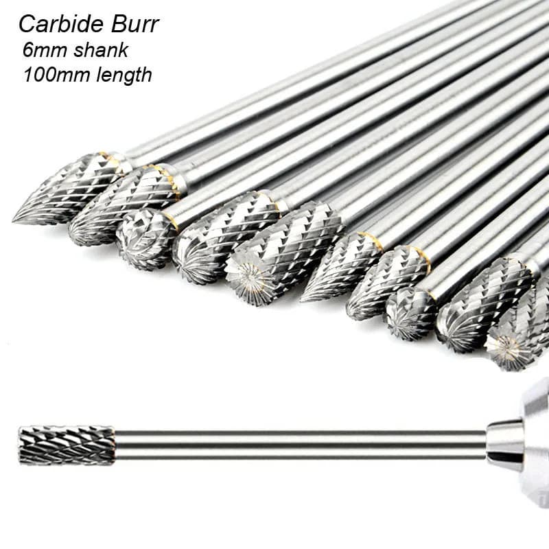 Râpe rotative à tige Extra longue de 100mm, 6mm, broyeur de sculpture, outils abrasifs, fraises en carbure, alliage, fraise, perceuse pour le métal