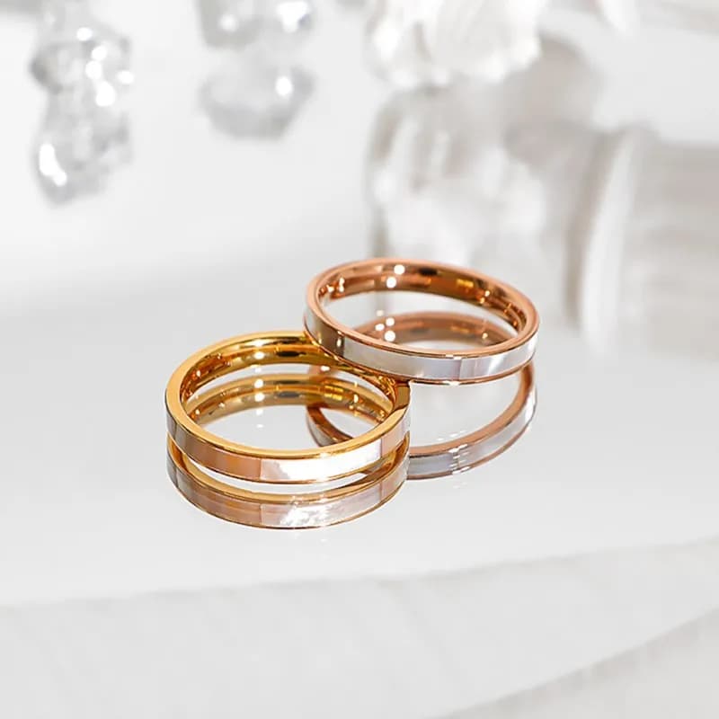Bague de mariage fine et empilable avec incrustation de coque en acier inoxydable de 3mm, pour femmes et filles, taille 5-10