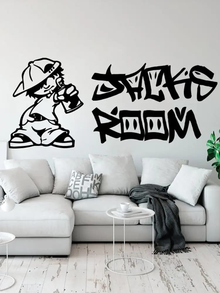 Autocollant Mural Graffiti avec Nom Personnalisé, Art de Rue, pour Chambre d'Enfant, Banksy, Salle de Jeux