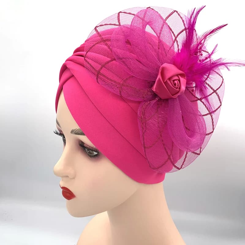 Chapeaux turban de fleurs de plumes pour femmes, écharpe de sauna musulmane, bonnet femme, prêt à porter, casquettes Hijab, nouveau, 2023