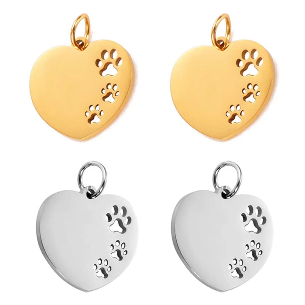 Breloques en forme de patte creuse en forme de cœur, en acier inoxydable, poli miroir, vente en gros, pendentif pour la fabrication de bijoux, 10 pièces/lot