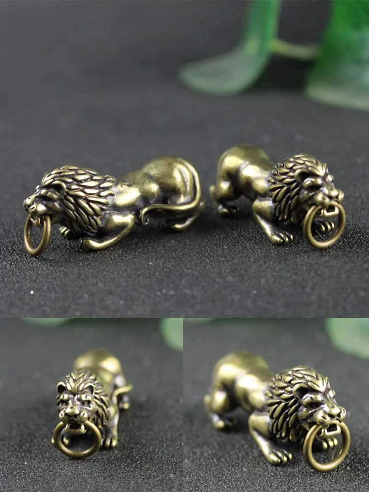 Figurines de Lion miniatures en cuivre, ornement de bureau, en laiton, Statue du roi des prairie, accessoire de décoration pour la maison