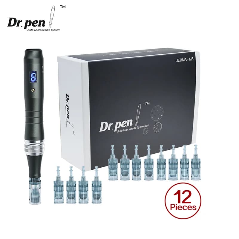 Dr Pen Ultima M8 authentique, stylo de microneedling sans fil avec 12 aiguilles pour le soin du visage, machine de beauté, longueur d'aiguille 0,25 mm