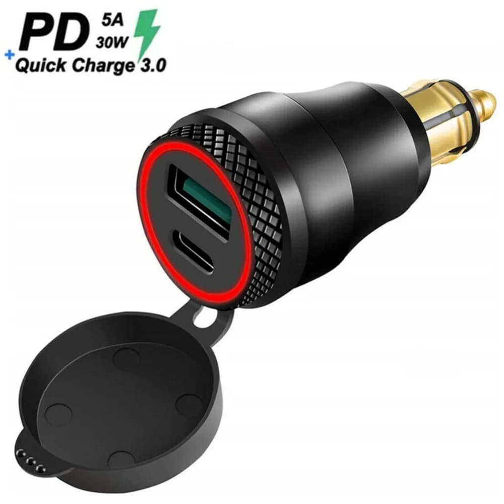Boîtier métallique en alliage d'aluminium QC3.0 30W, chargeur USB type-c, voltmètre 12-24v pour moto BMW, prise Hella Din