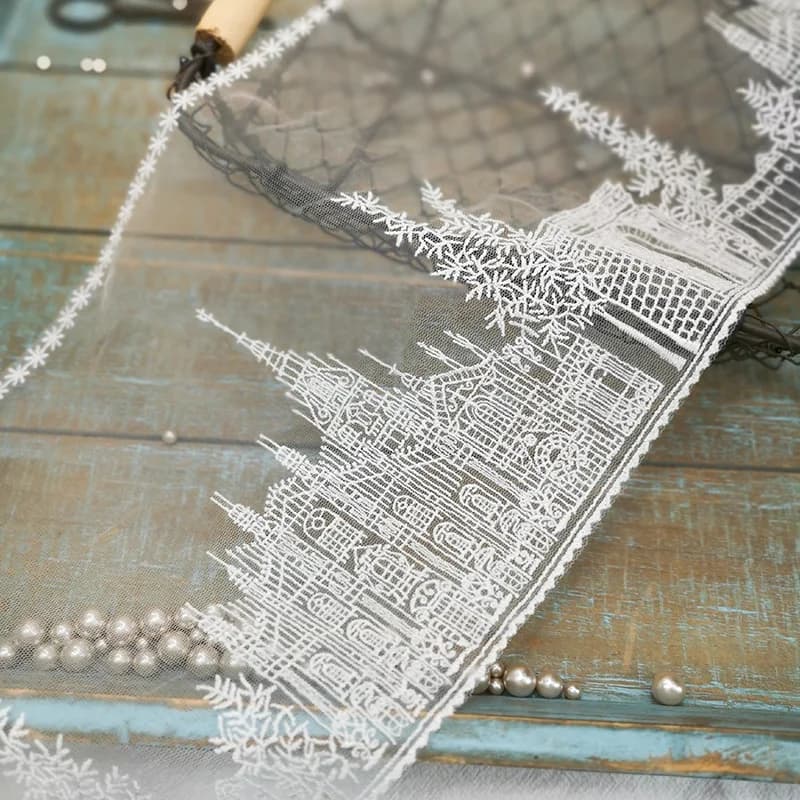 1Y Dentelle brodée motif Château de Princesse, garniture pour robes Cheongsam, vêtements, accessoires de couture, tissus en dentelle, largeur 17,3 cm