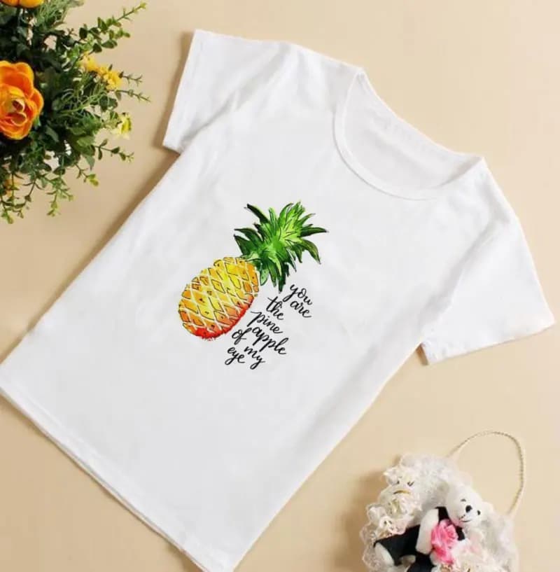 T-shirt pour filles et garçons, vêtement de loisirs, dessin animé ananas, impression de crème glacée, à la mode, amusant et mignon, Kawaii