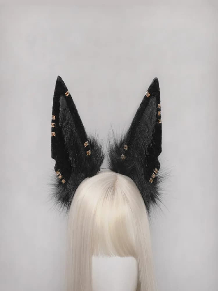 Bandeau de sauna en peluche en fourrure faite à la main, oreilles de loup, chat et chien, cerceau de cheveux noir et blanc, vêtements de sauna pour cosplay, accessoires de costume, bête, anubis,