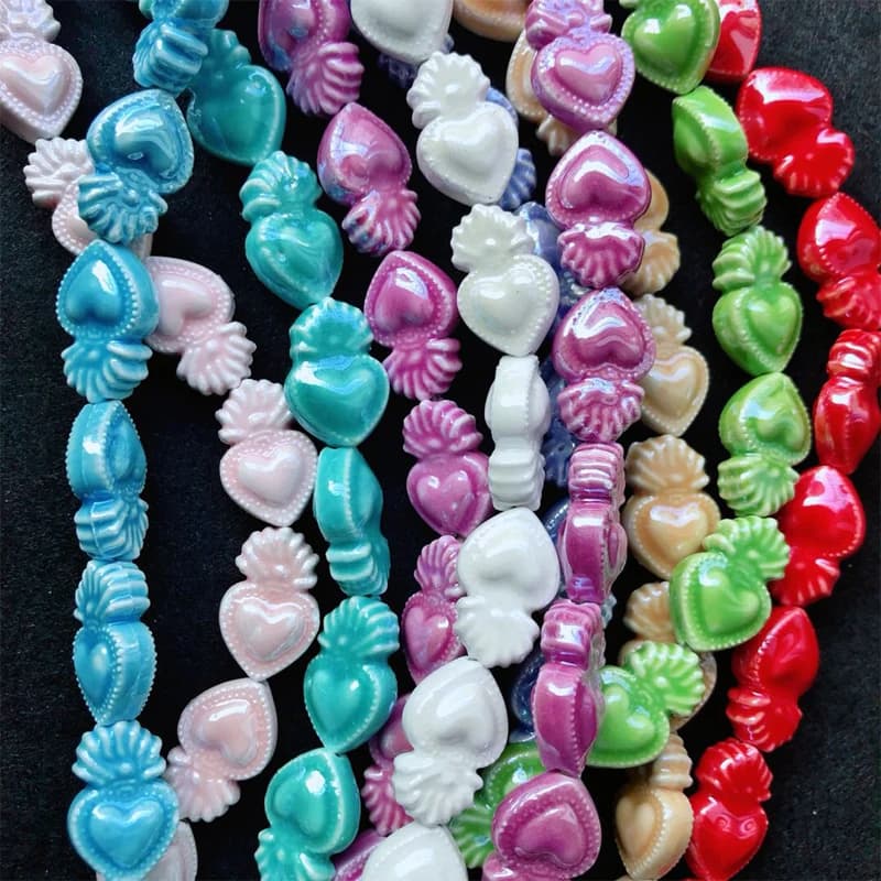 20 pièces 10X16mm petite torche en forme de coeur perles en céramique bricolage breloques perle pour la fabrication de bijoux Bracelet collier accessoires femmes cadeaux