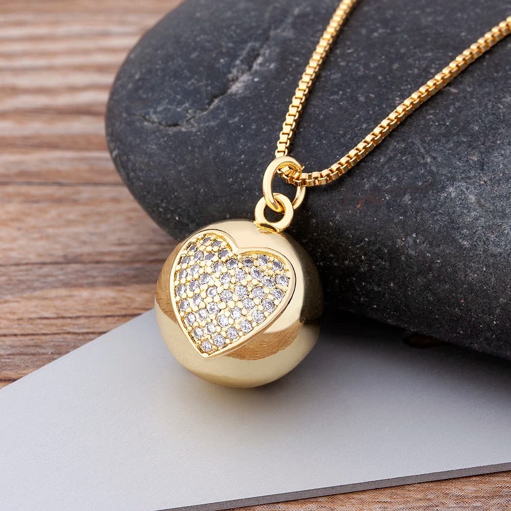 Nidin – collier porte-bonheur en cuivre et Zircon, boule en forme de cœur, bijoux pour femmes et filles, ras du cou, clavicule, cadeau, nouvelle collection