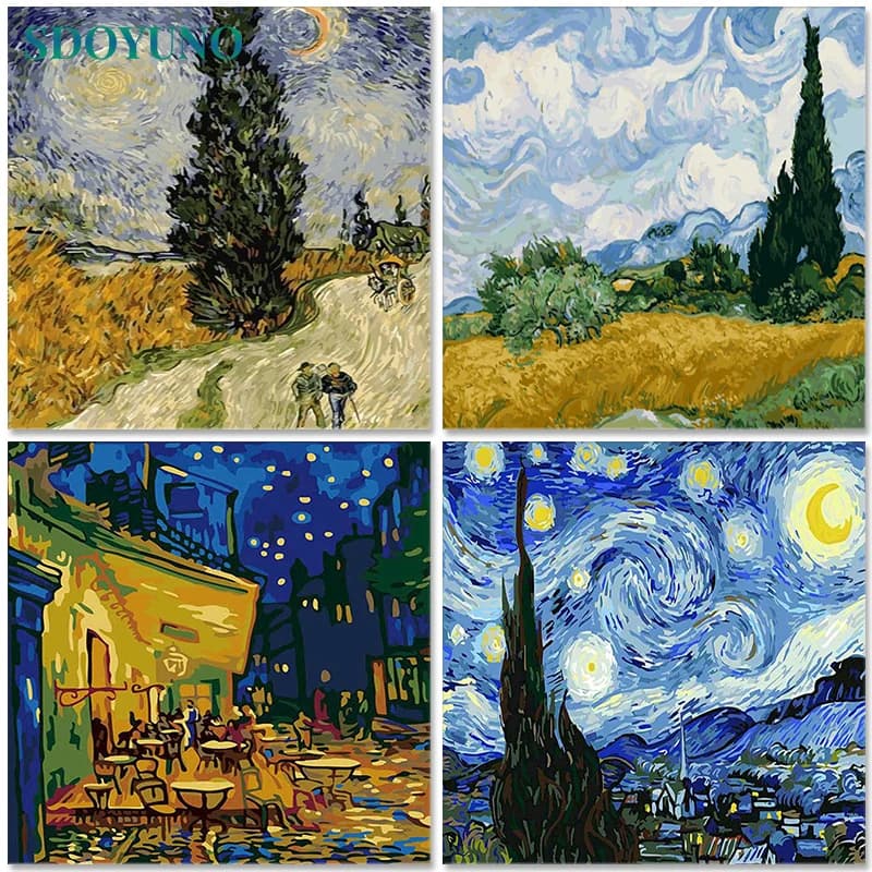 SDOYUNO-Peinture à l'huile par numéros de Van Gogh, 60x75cm, peinture par numéros sur toile, paysage sans cadre, décoration d'intérieur