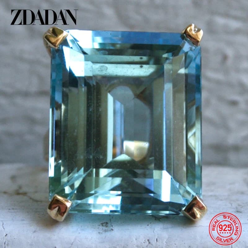 ZDADAN – bague en argent Sterling 925 avec pierres précieuses aigue-marine pour femmes, bijoux de fête à la mode, cadeaux, vente en gros