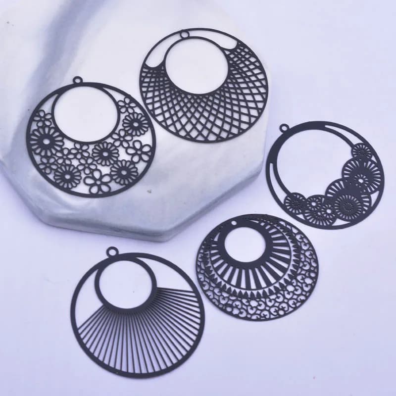 6 pièces bricolage faisant boucle d'oreille noir grande fleur ronde breloques résultats de bijoux