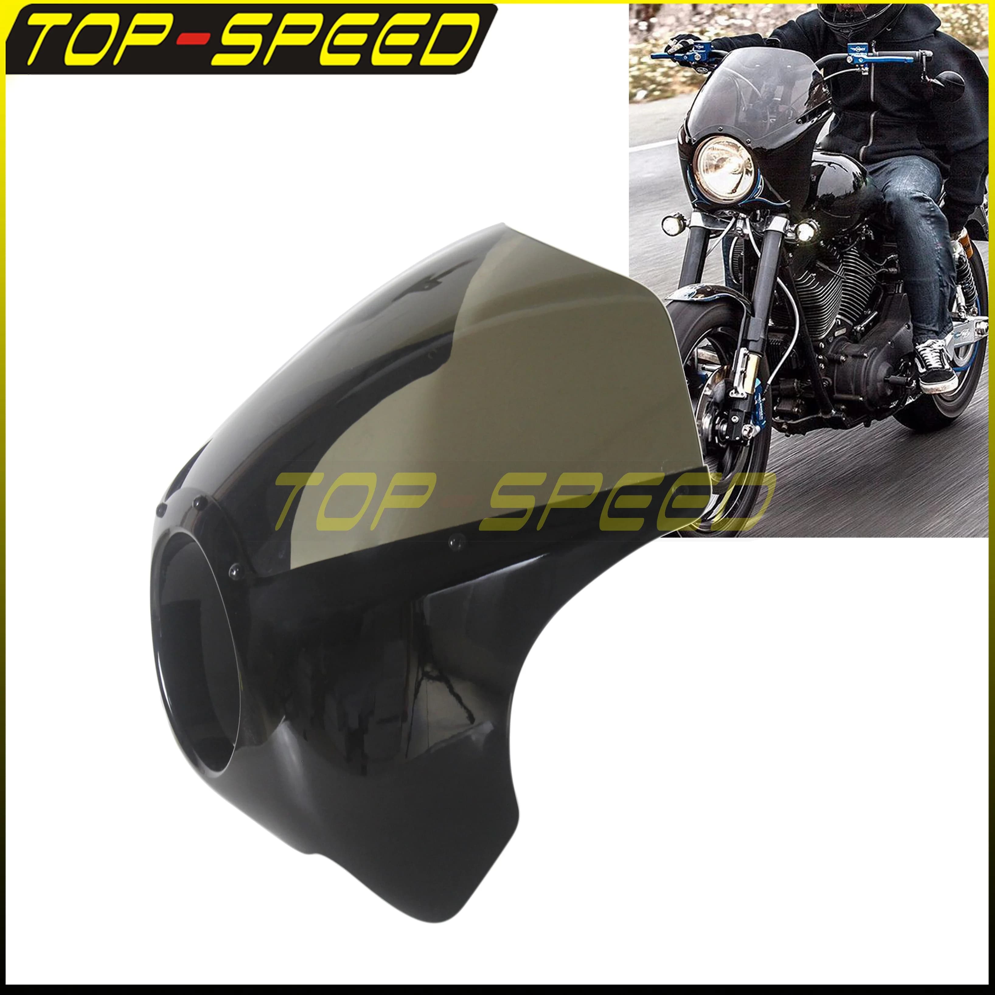 Carénage de phare de moto en plastique ABS, pare-brise en plexiglas 5-3/4 pouces, masque de carénage avant pour Dyna Sportster Bobber Cafe Racer