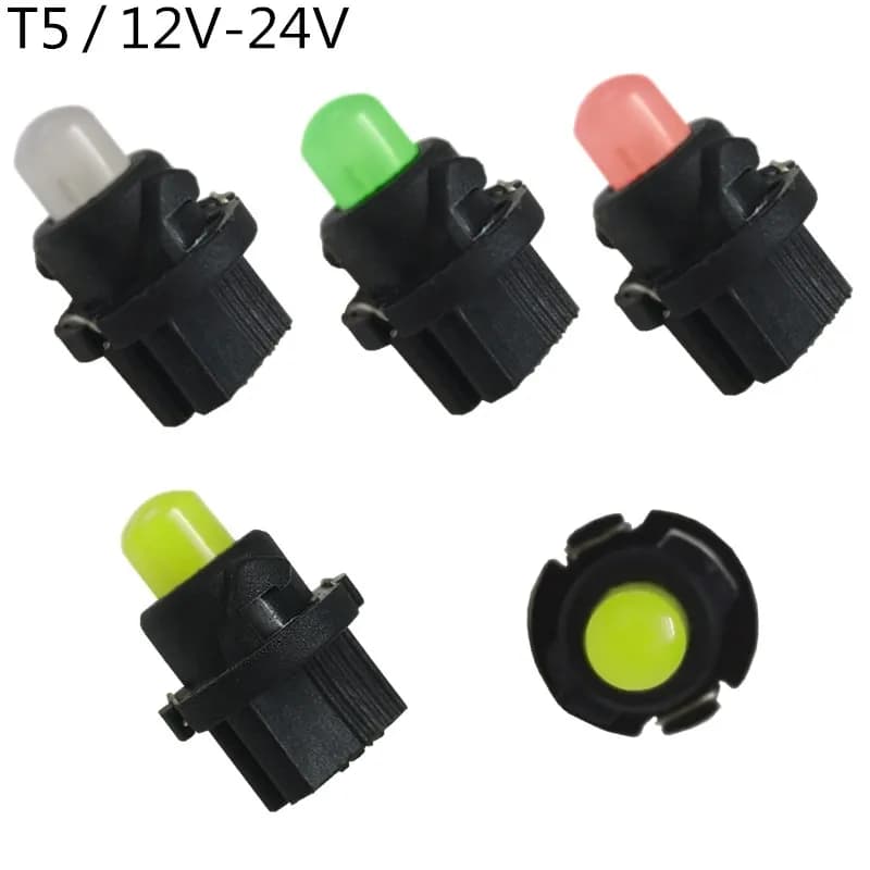 Lot de 10 ampoules LED T5 12V 24V 37 74 avec culot à visser 3/8'' PC74 PC37 PC118 pour tableau de bord de camion et éclairage de compteur