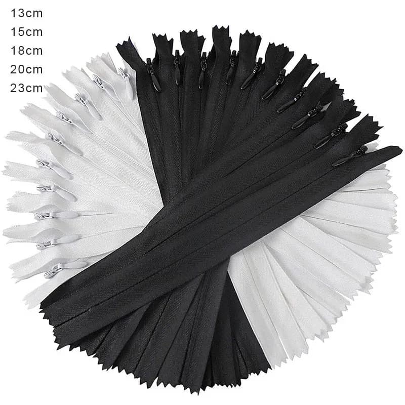 3 # Mini fermetures éclair invisibles noires et blanches, bobine en Nylon pour artisanat de couture sur mesure, robe à fermeture éclair en Nylon, couverture de canapé, 13/15/18/20/23cm