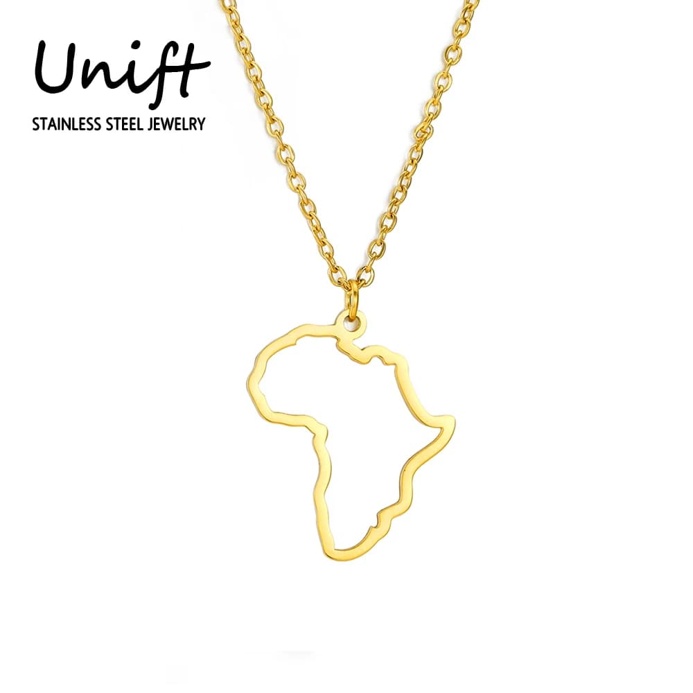 Unift classique afrique carte pendentif collier pour femmes hommes en acier inoxydable collier ras du cou ethnique africain bijoux accessoires cadeau