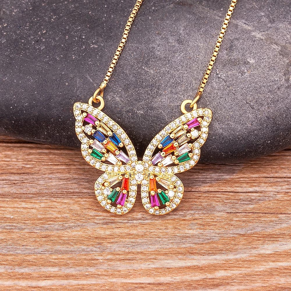 Nidin Design de mode chanceux papillon pendentif femme strass brillant déclaration cristal collier ras du cou pour femme cadeau de mariage