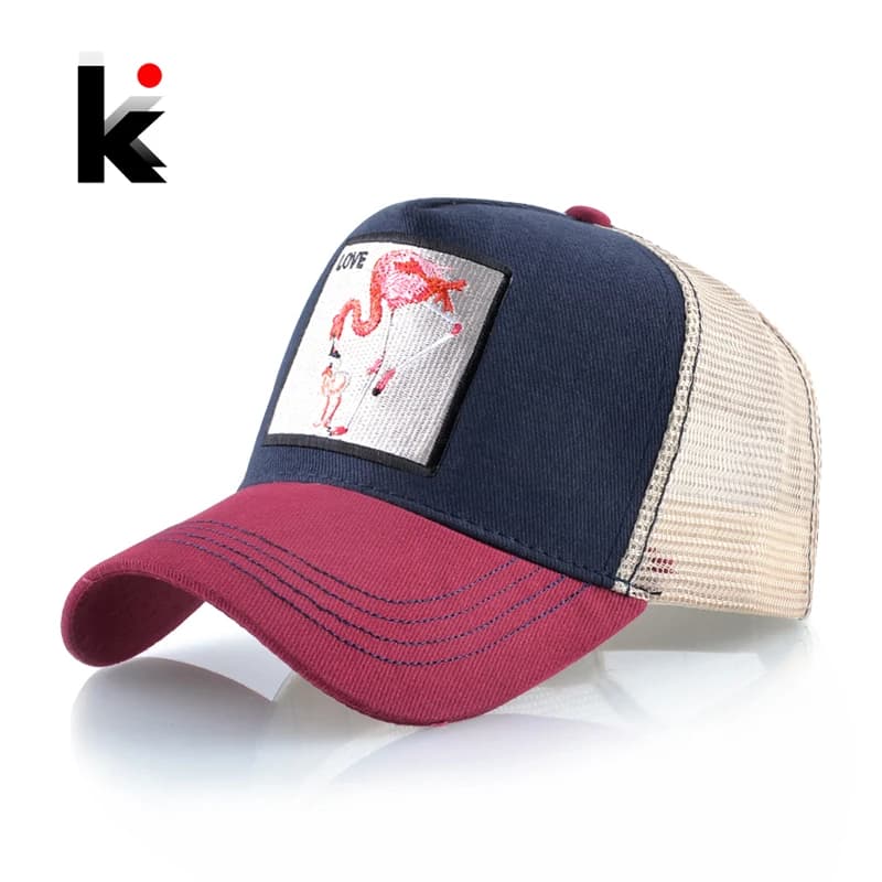 Casquette de Baseball avec Patch brodé de flamant rose, chapeau de Baseball en maille pour femmes et hommes, visière décontractée en plein air, Hip Hop
