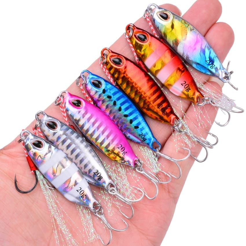 Leurre de pêche en eau salée en métal, appât dur, corps laser, matériel de pêche, gabarits de cuillère, 10g, 15g, 20g, 30g, 40g, 7 pièces