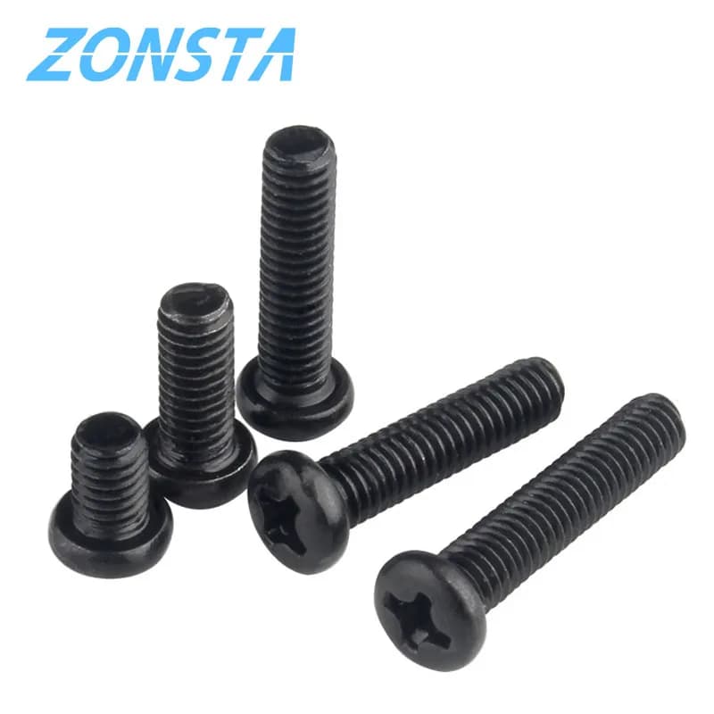 Vis cruciformes à tête ronde noires M1.2 M1.4 M1.7 M2 M2.5 M3 M4, petites vis électroniques à tête cylindrique encastrée Phillips DIN7985 GB818