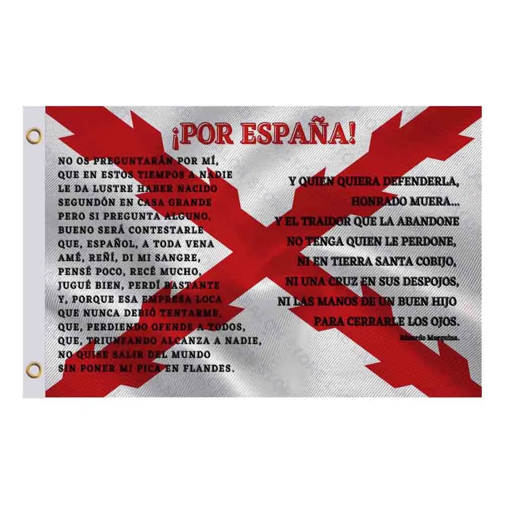 Drapeau d'Espagne avec la croix de bordeaux et le poème de l'anthème de l'armée espagnole Tercios 3x5Ft 90x150cm 100D Polyester