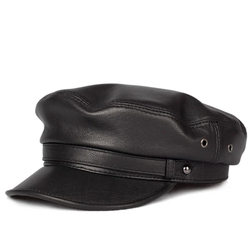 100% chapeau en cuir hommes femmes unisexe étudiants casquettes marine Homme Locomotive langue de canard haut plat Gorras gavroche mode coréenne Chapeu