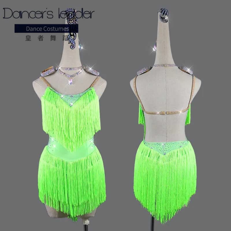 Robe de danse latine pour femmes, Costume de compétition professionnelle avec pompon en diamant, Costume de scène personnalisé haut de gamme pour enfants et adultes, Costume de Tango