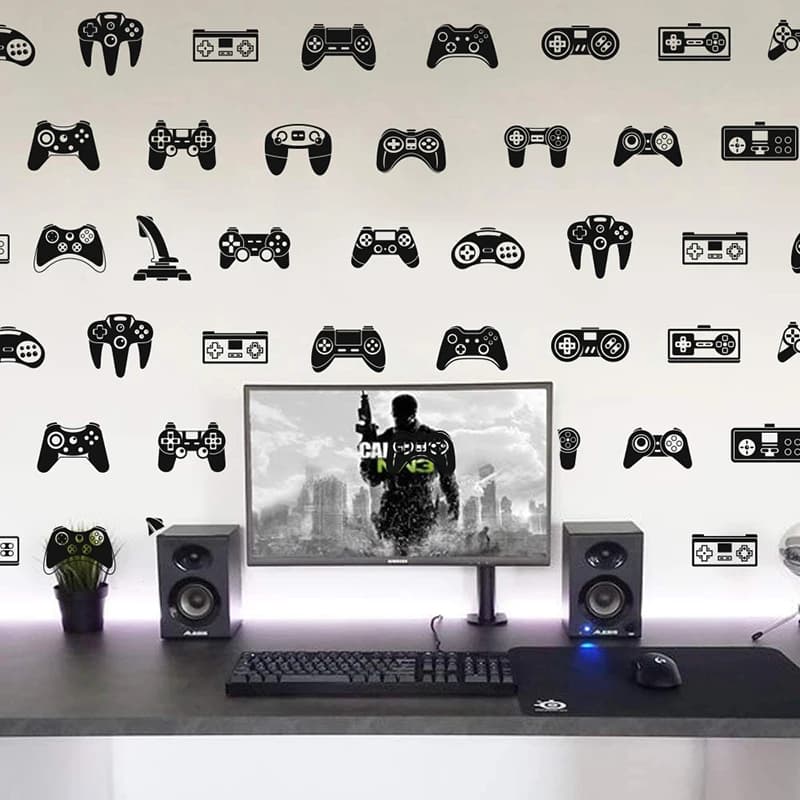Autocollant mural Constrmatérielle Joysticker pour salle de jeux, jeu vidéo, chambre d'enfant, zone de jeu Gamer, Xbox Ps, décalcomanie murale, décor en vinyle pour chambre à coucher, 39 pièces