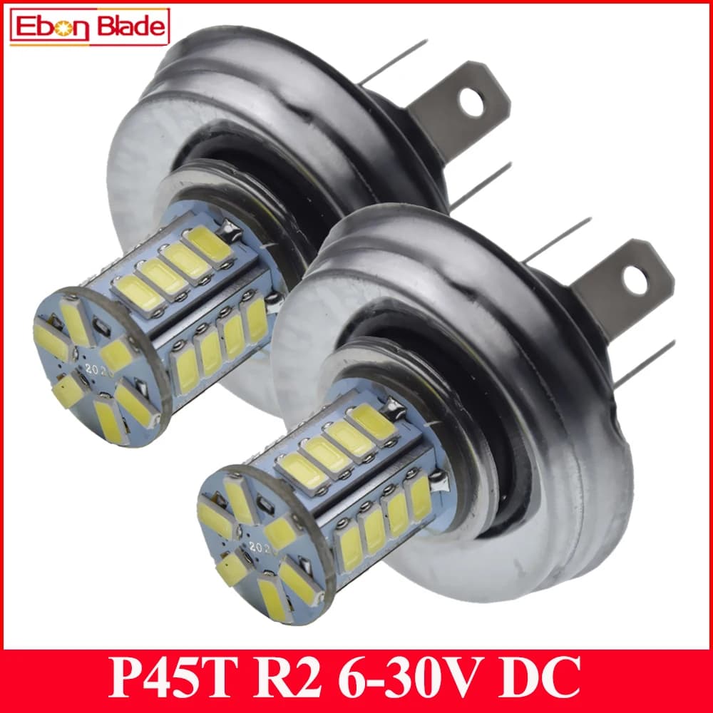 2 X R2 P45t LED Moto Scooter cyclomoteur ampoule de phare Hi/Lo faisceau blanc 6000K 6V 12V DC pour coccinelle citroën 2CV Bug Wartburg