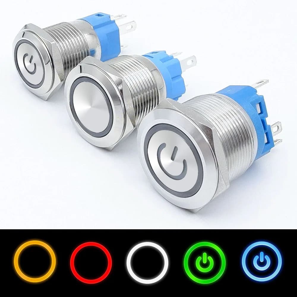 On Off PC puissance métal étanche bouton poussoir interrupteur 12v pour interrupteurs d'allumage de voiture momentané/verrouillage NC 5V 220V 12 16 19 22mm