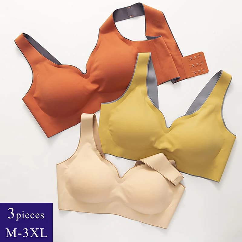 3 pièces/ensemble sous-vêtements en Latex thaïlandais deux couleurs assorties femmes mince sans anneau en acier Ultra-léger rassembler gilet de sport soutien-gorge de sommeil avec crochets