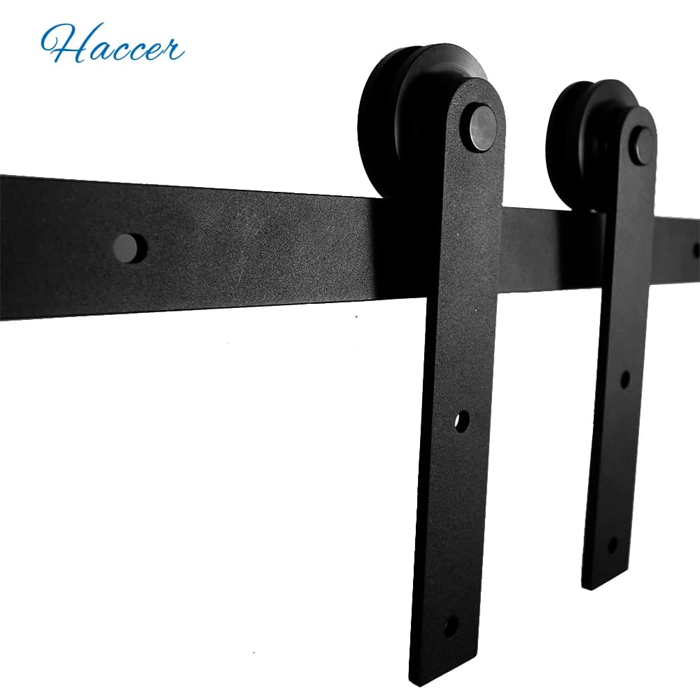 Rail coulissant de porte de grange en forme de I, Kit de quincaillerie de porte de grange en acier au carbone noir