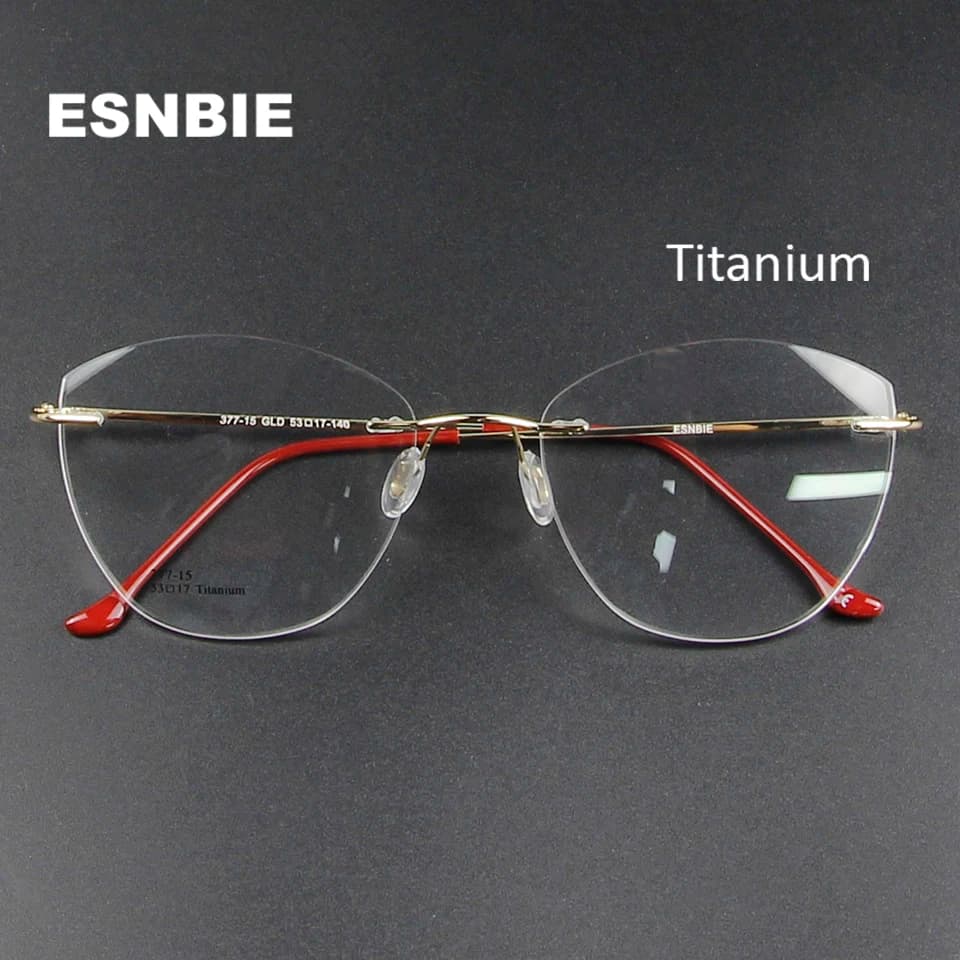 Monture de lunettes en titane sans monture pour femme, accessoire optique, ultraléger, or clair, œil de chat
