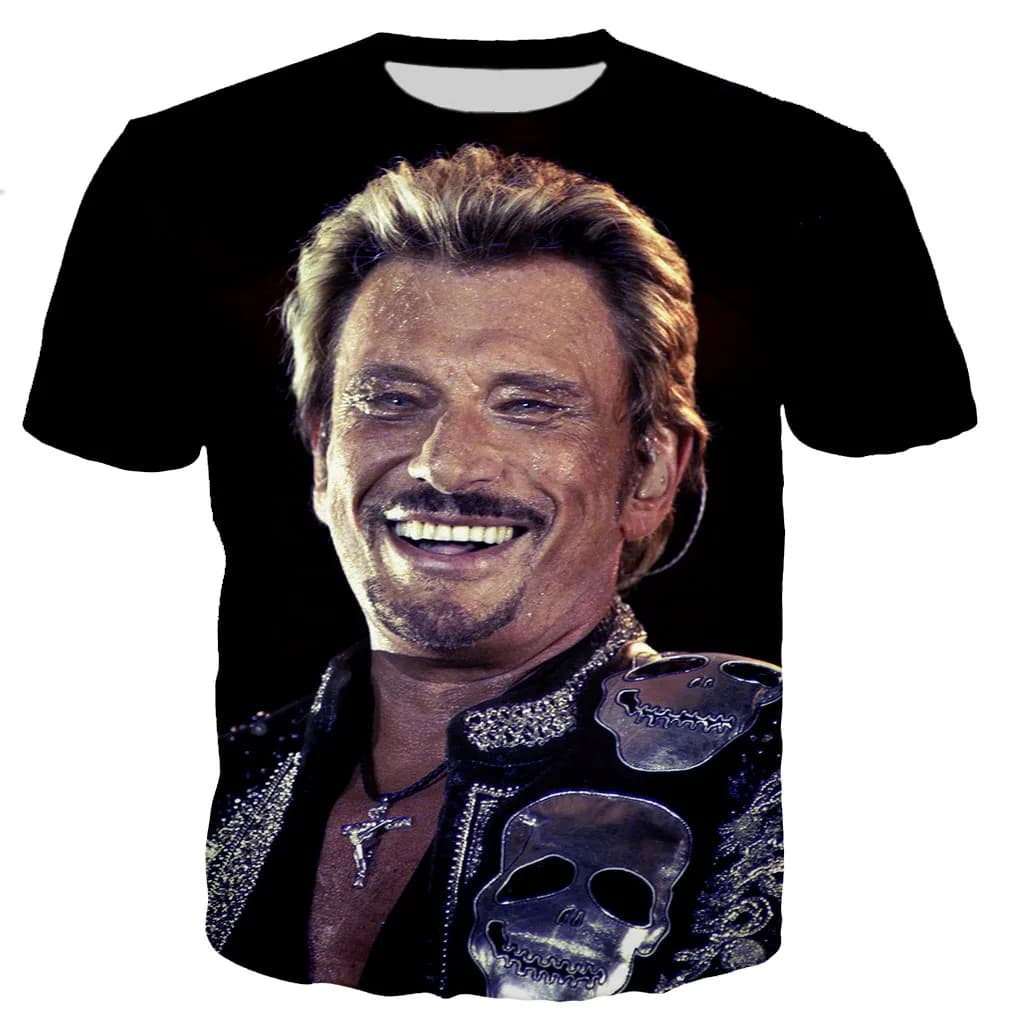 2021 Offre Spéciale Chanteur Johnny Hallyday T-shirt Imprimé 3d Unisexe Mode Décontracté Col Rond Sweat Hip-Hop Manches Courtes Hauts