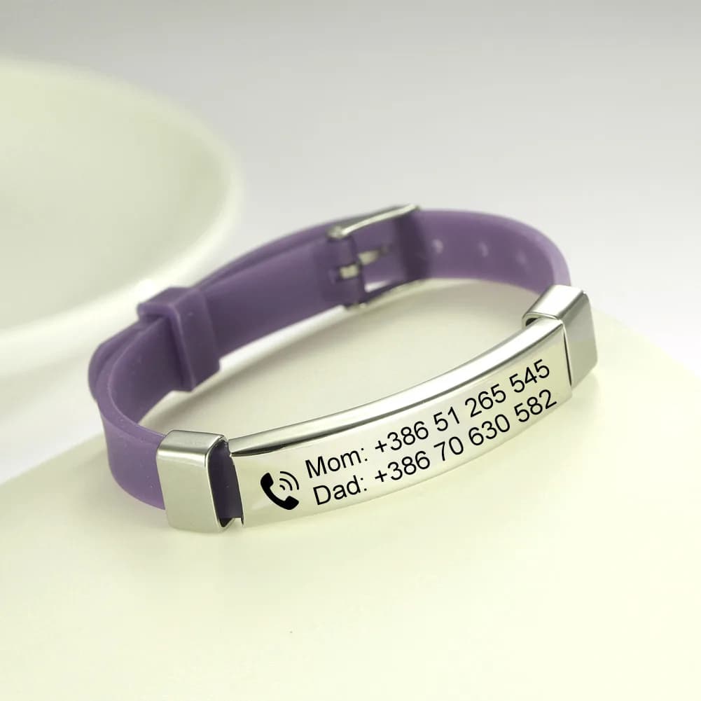 Lemegeton – Bracelet personnalisé SOS pour bébé et enfant, en Silicone, avec numéro de téléphone, bijoux en acier inoxydable, pour la saint-valentin
