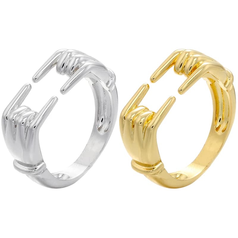 Bague Cœur Dorée : Bague Cœur Chaleureux Style Européen/Américain pour Femme/Homme, Bagues Ouvertes, Bijoux de Mode en Gros : VJ91