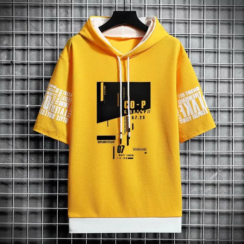 Sweat-shirt à capuche pour hommes, Style japonais, mode Streetwear, manches courtes, décontracté, imprimé Harajuku, vêtements pour hommes