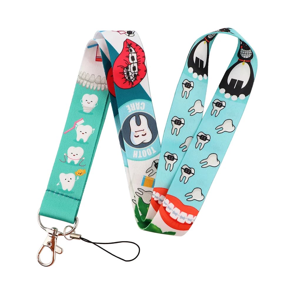PF506 Dongmanli Lanière de cou pour dentiste, médecin, infirmière, porte-clés mignon, porte-badge, porte-carte d'identité, porte-clés, bijoux, cadeaux