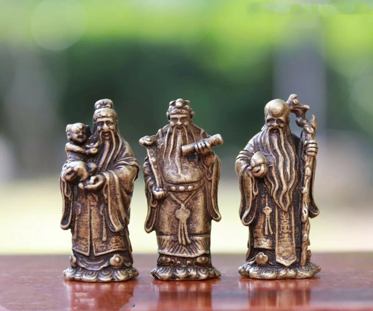 Fukurokuju – ensemble de bouddha immortel en Bronze, 4 CM, fukuruju, dieu de la longévité Fu Lu Shou