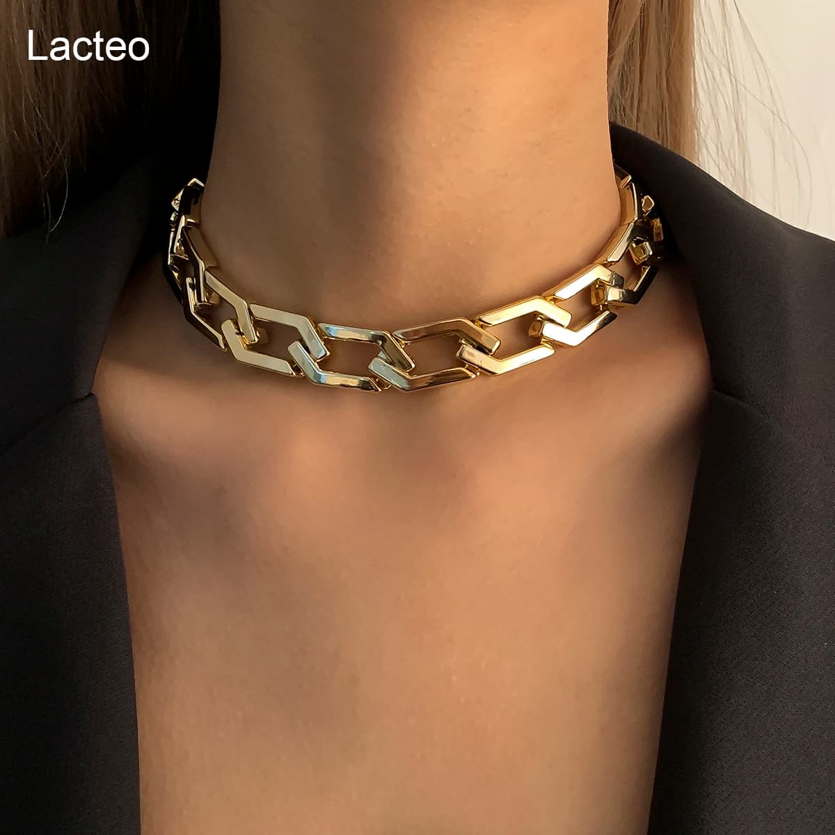 Lacteo néo gothique géométrique losange O forme collier ras du cou pour les femmes mode à la mode cou clavicule chaîne bijoux collier