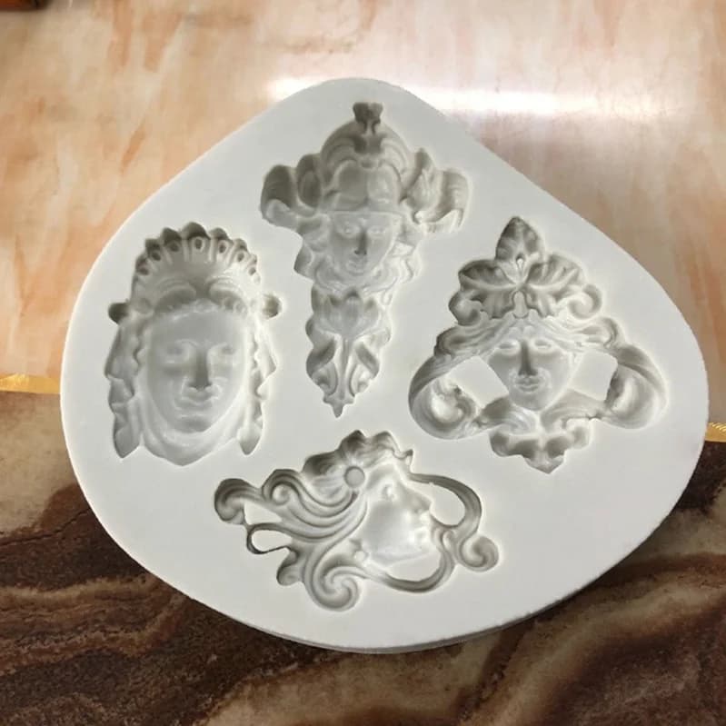 Moule à fondant en silicone, portrait de tête rétro européen, bricolage, bord de gâteau, motif baroque gaufré, moule à bonbons doux